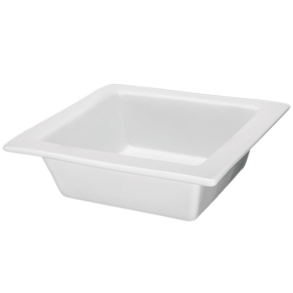 A white square Cal-Mil porcelain bowl with wide edges on a white background.