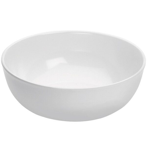 A white Cal-Mil melamine bowl on a white surface.