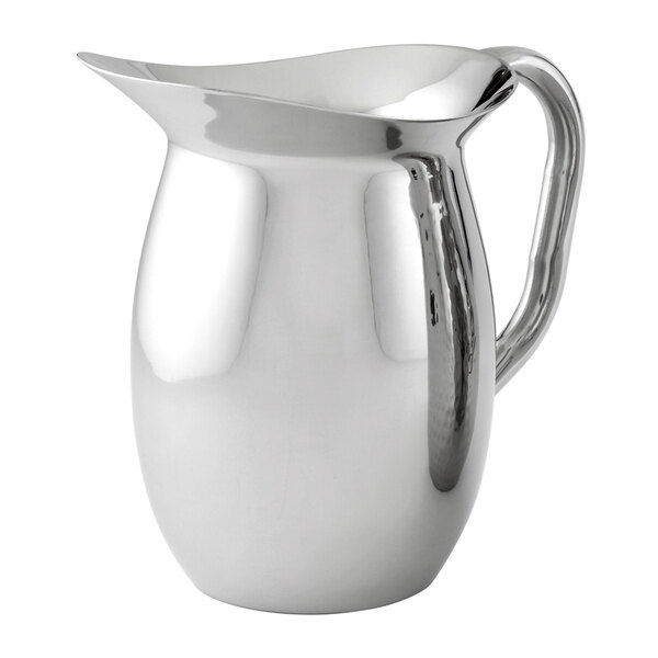 An American Metalcraft silver bell pitcher with a handle.