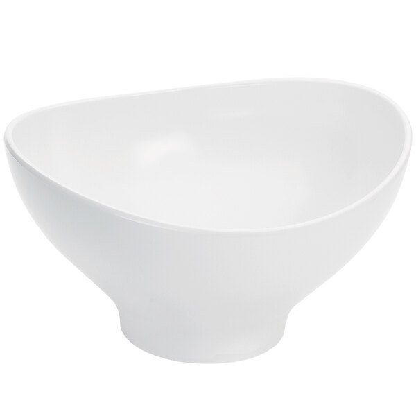 A white melamine bowl with a curved bottom.