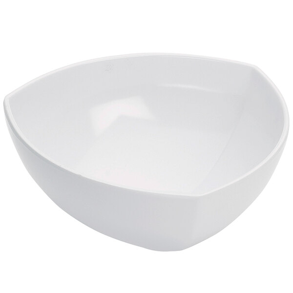 A white bowl with a triangle shaped design.