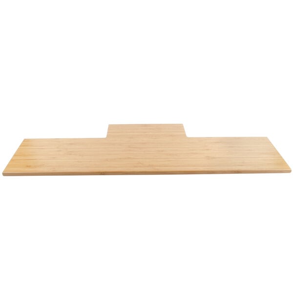A wooden shelf with a wood surface.