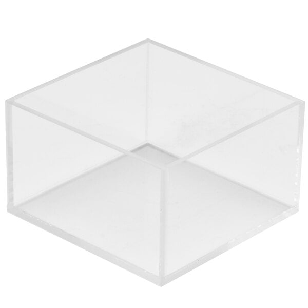 A clear square acrylic bowl.