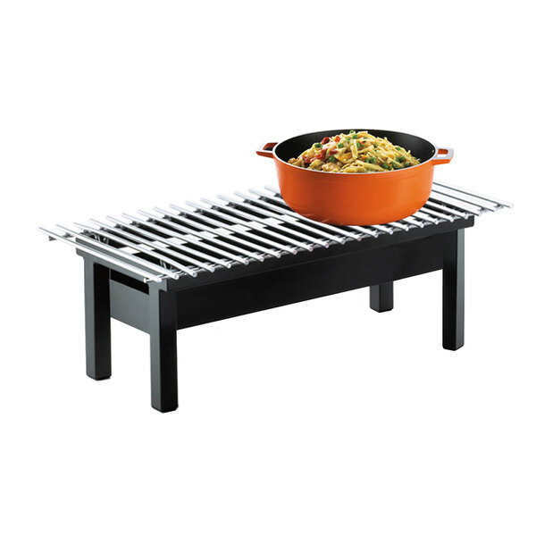 A Cal-Mil black chafer griddle with a pot of food on it.