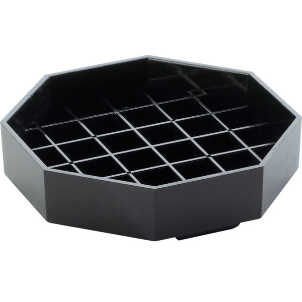 A black octagonal plastic drip tray with a grid pattern.