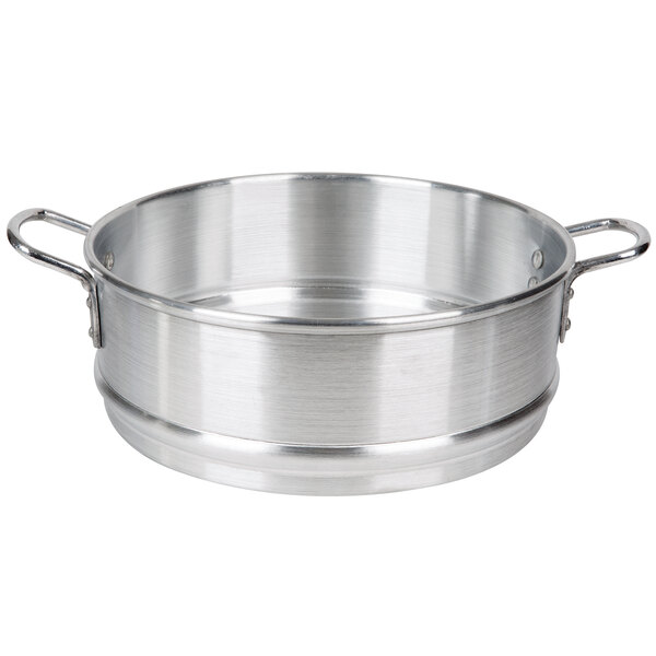 A silver aluminum Town steamer pot with handles.