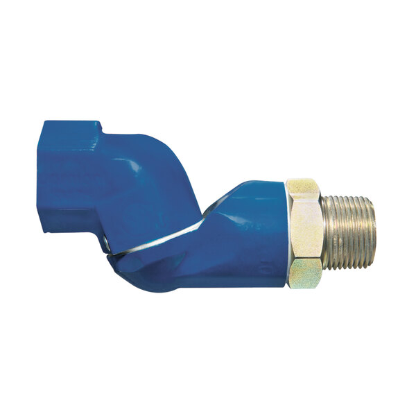 A blue and silver swivel connector for a gas hose.