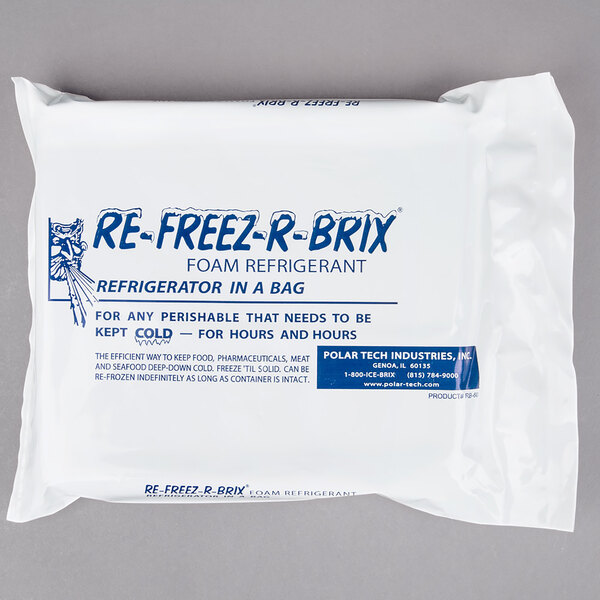 A white Polar Tech package with blue text containing 3 Re-Freez-R-Brix.