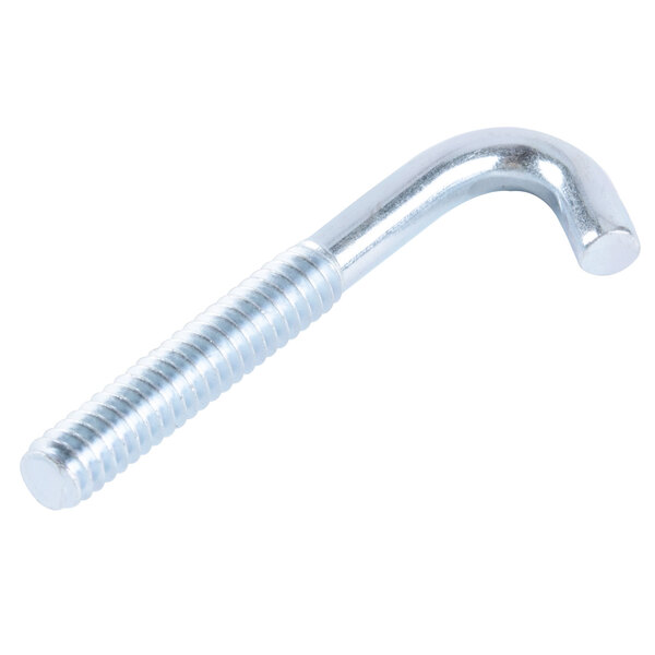 A silver screw with a curved end.