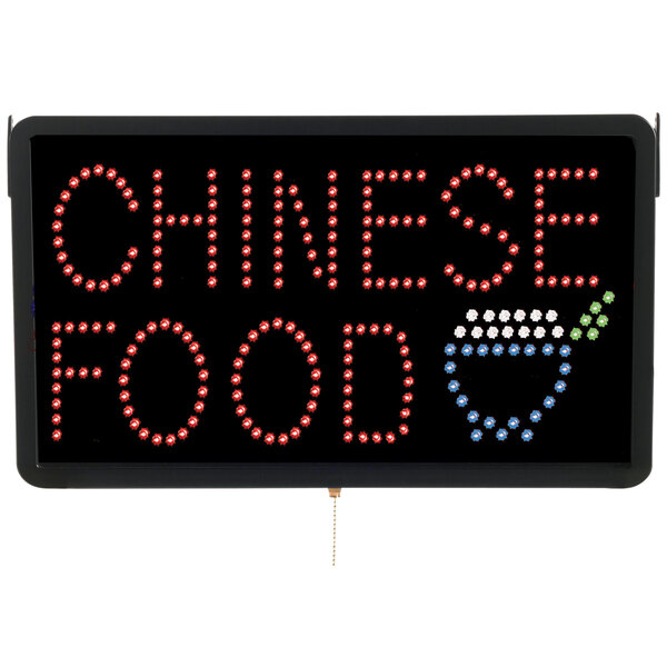 A black LED sign with the words "Chinese Food" in white and red lights.