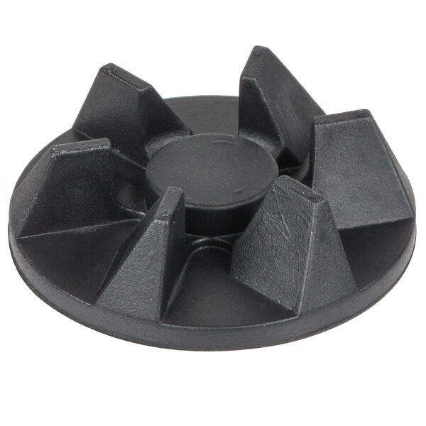 A black plastic round disc with four triangles.