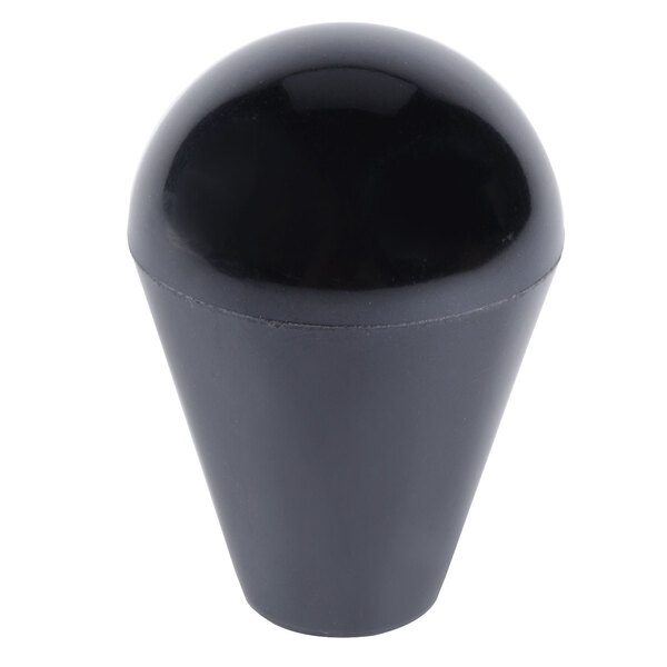 Two black Nemco lid knobs with a round shape.