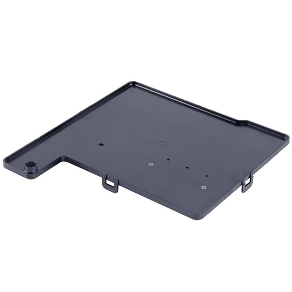 A black rectangular water tank lid with holes.