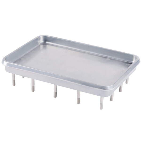 A silver Nemco food tray with metal legs.