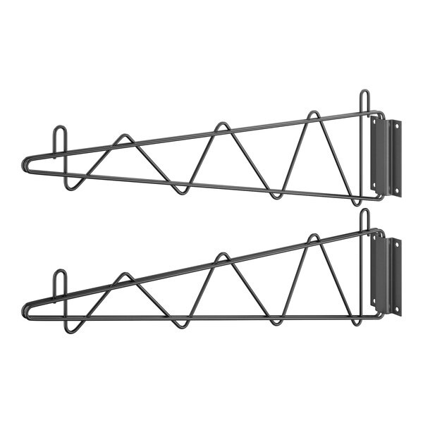 A pair of black metal Regency wall mounting brackets with hooks.