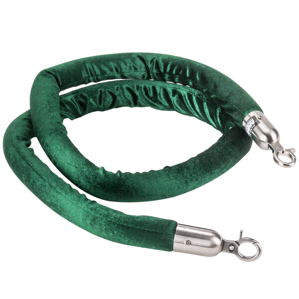 A green fabric rope with metal satin ends.