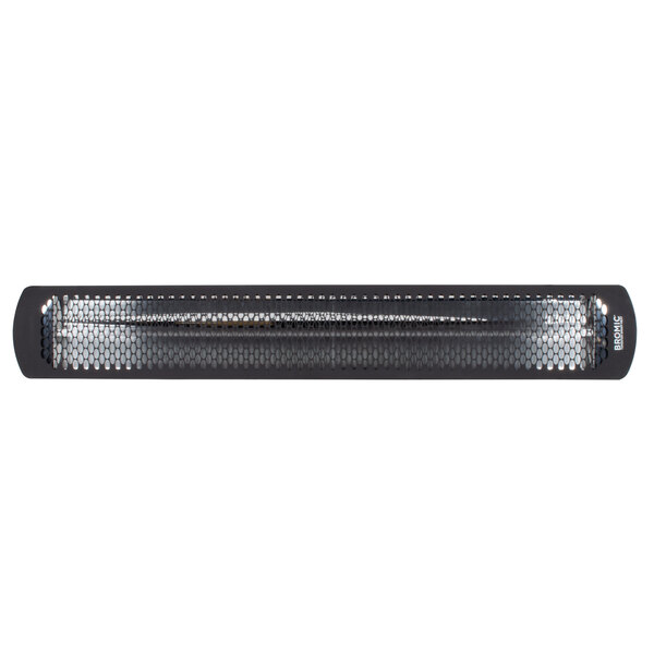 A black Bromic Tungsten Smart-Heat electric patio heater with rectangular holes.