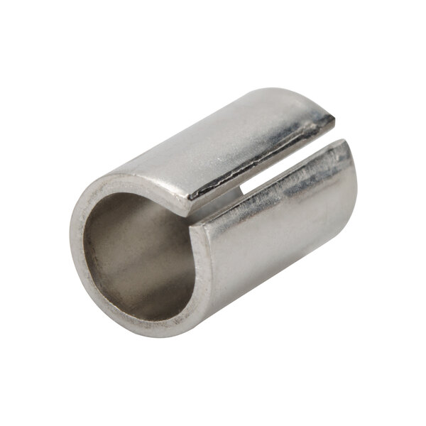 A stainless steel metal sleeve with a small hole.