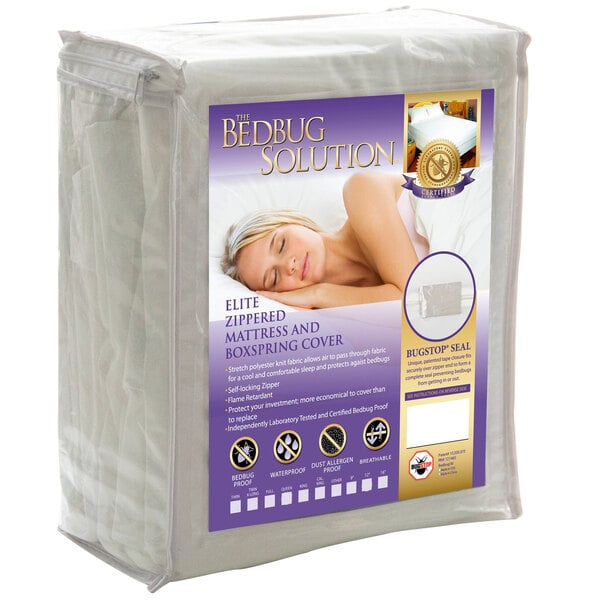 A white Bargoose Elite zippered mattress cover in packaging.