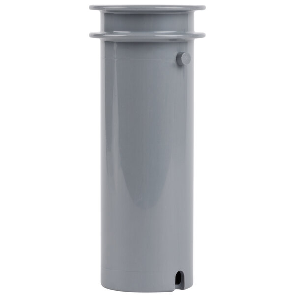 A gray plastic cylinder with a hole.