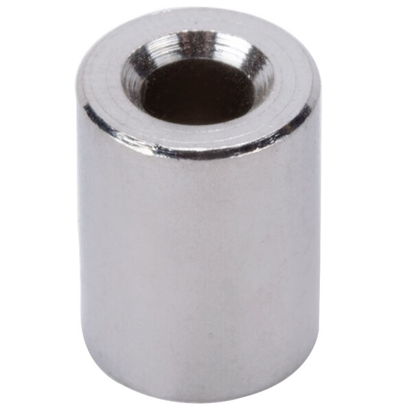 A silver metal cylinder with a hole in it.