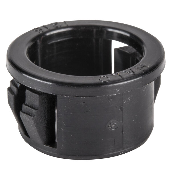 A black plastic ring with a hole in it.