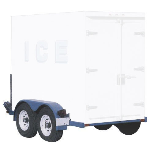 A white Polar Temp trailer transporting a white refrigerated ice box.
