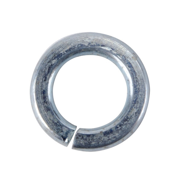 A close-up of a Waring spring washer, a metal ring with a hole in it.