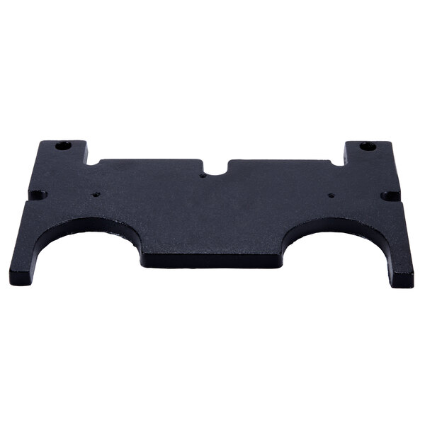 A black plastic square plate with two holes.
