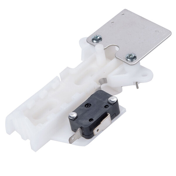 A white plastic Waring switch with a metal plate and black metal screws.