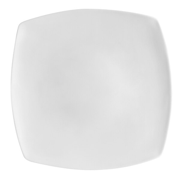 A bright white square Clinton plate with a rounded edge.