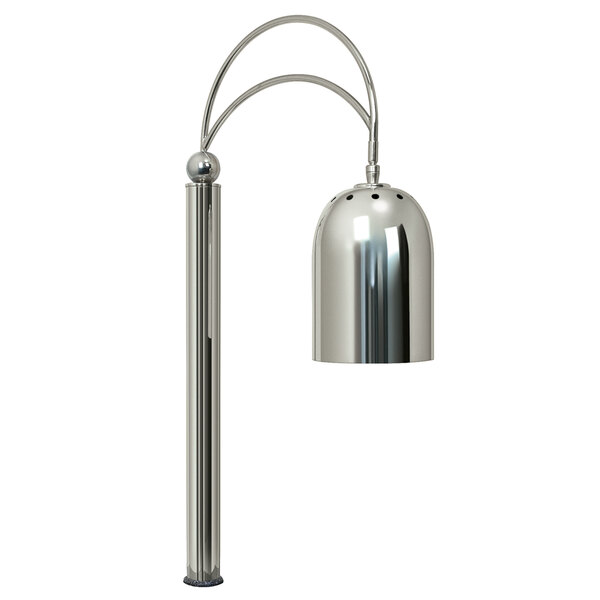 A chrome Hatco countertop heat lamp with a silver cylinder shade.