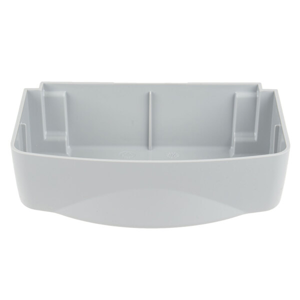 A gray plastic tray with two compartments.