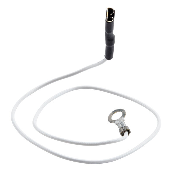 A white cable with black and white wires attached to it.