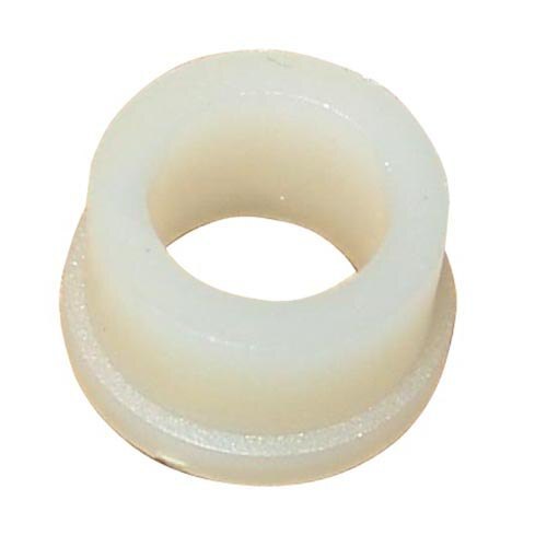 A white plastic round spacer with a hole in it.