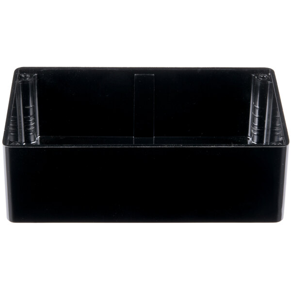 A black rectangular plastic drip tray with a black strip.