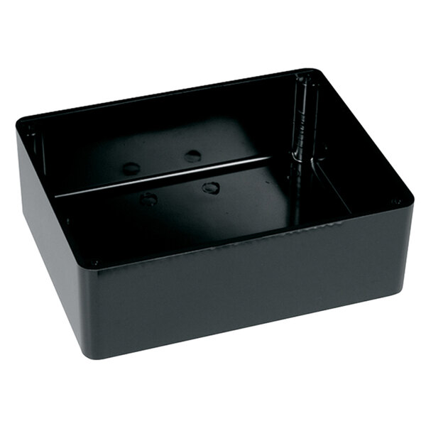A black rectangular aluminum drip tray with a hole.