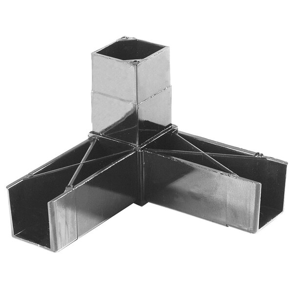 A gray metal Carlisle Sneeze Guard assembly block with 3 prongs and 2 holes.