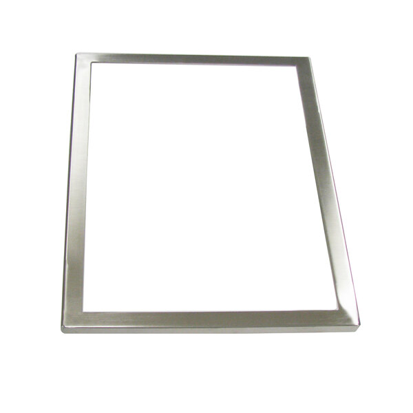 A silver rectangular frame with a white background.