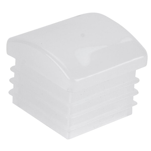 A white plastic container with four Lancaster Table & Seating Metal Frame Chair Glides inside.