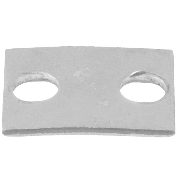 A stainless steel rectangular plate with two holes.