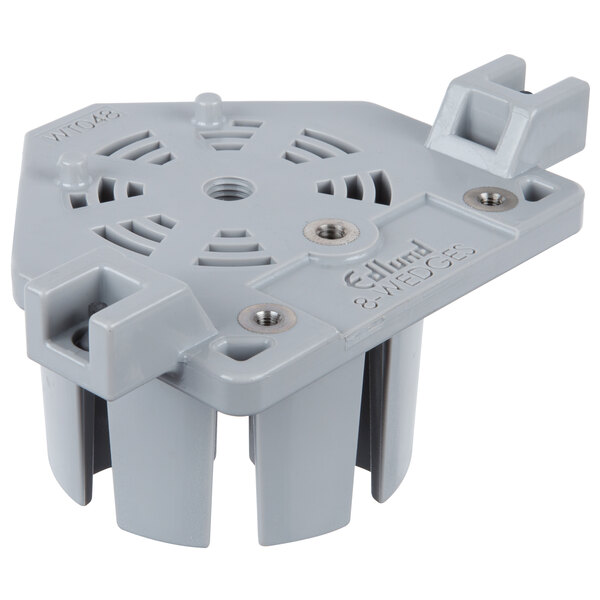 An Edlund grey plastic 8-wedge pusher insert with holes and screws.