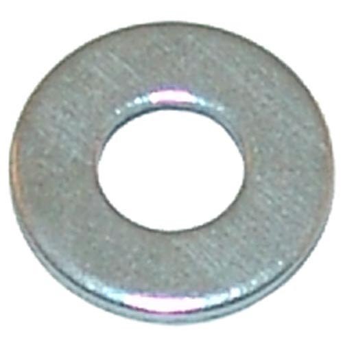 A close-up of a silver metal Waring washer with a hole in it.