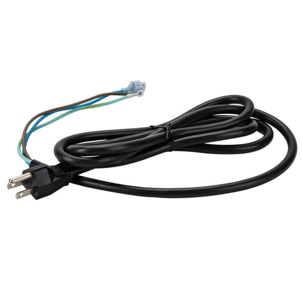A black Waring electrical cord with white wires and plug.