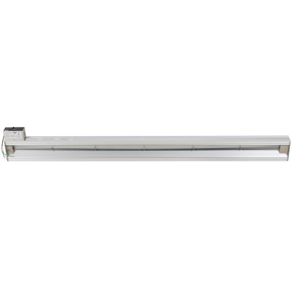 A white metal strip with a long light fixture and wire.