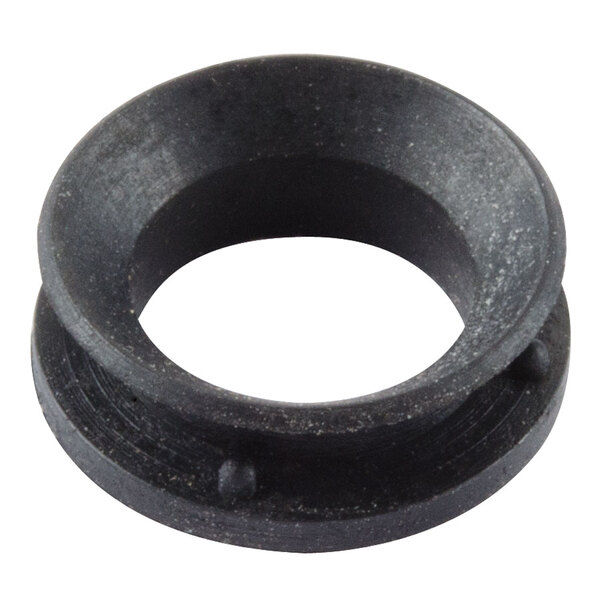 A black round rubber V seal with a hole in it.