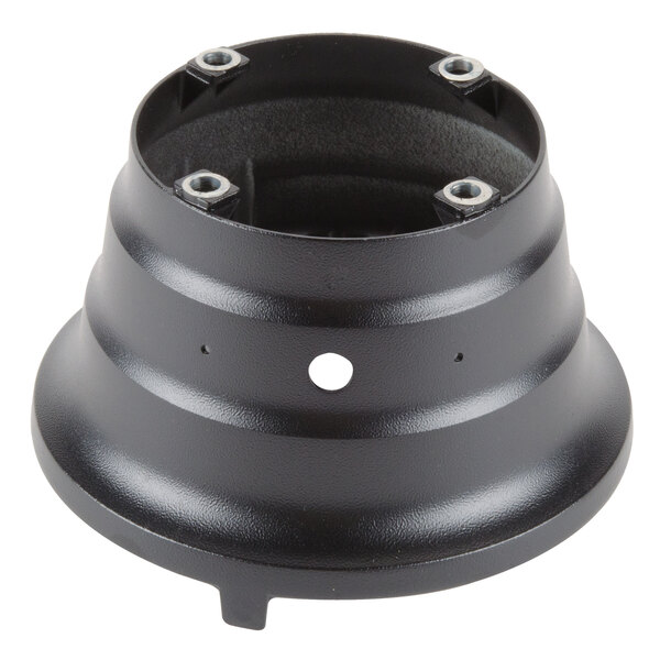 A black metal base for a Waring blender with holes.