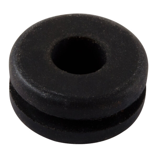 A black rubber bushing for a Waring blender with a hole in it.