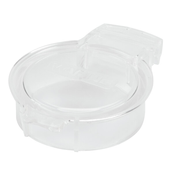 A clear plastic lid insert for a blender.