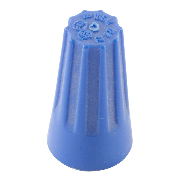 A blue plastic Waring Wire-Nut with writing on it.